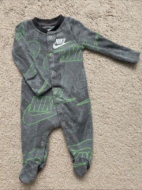 Nike Gray & Green Footed Baby One-Piece